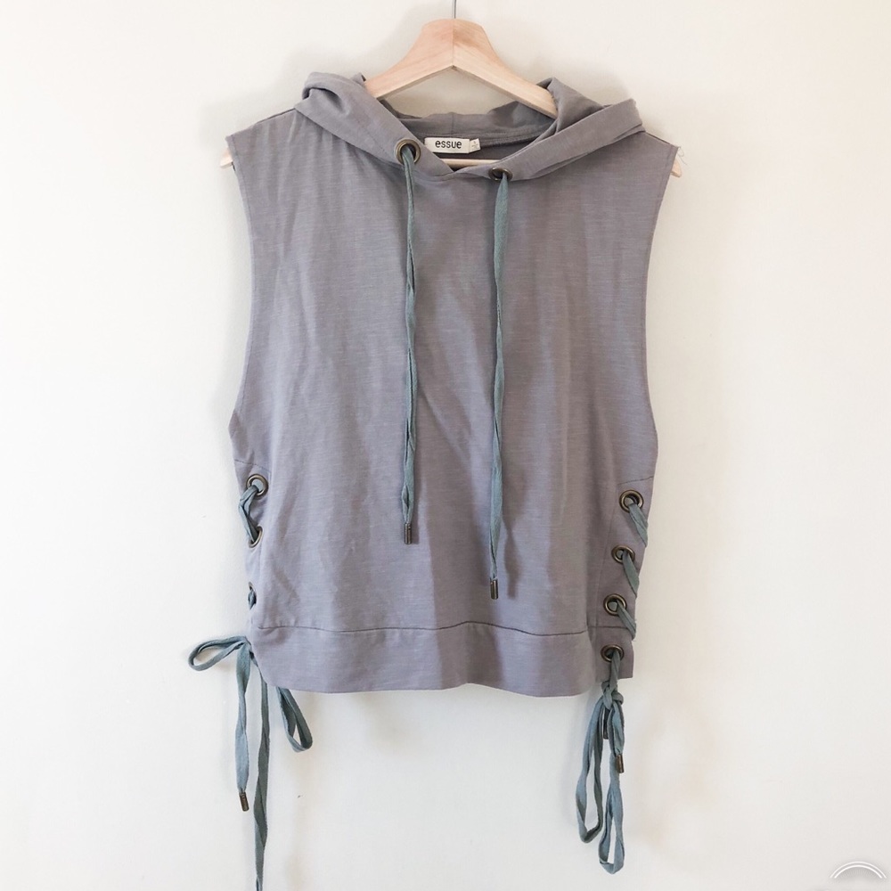 Essue muscle tank hoodie with tie side detail 2A